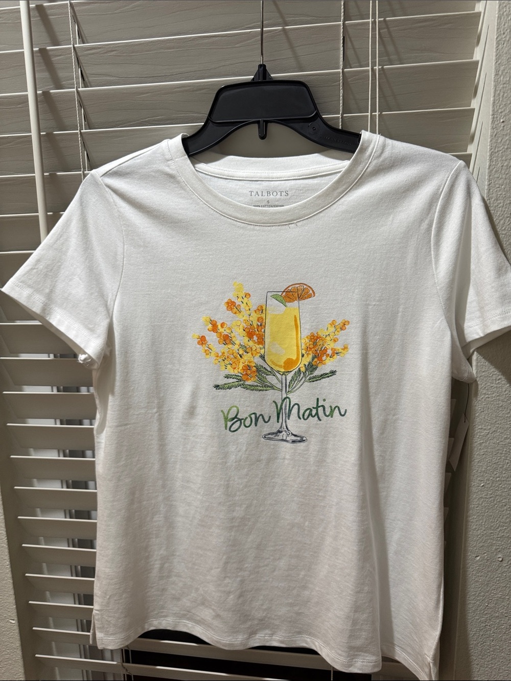 Talbots White Short-Sleeve Tee BON MATIN NWT small